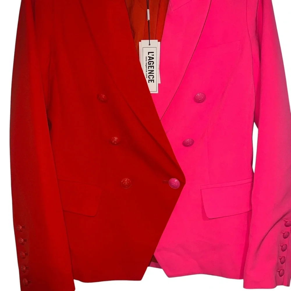 NEW NWT L’AGENCE Kenzie Double Breasted Blazer Jacket Cherry Tomato & Rose Pink